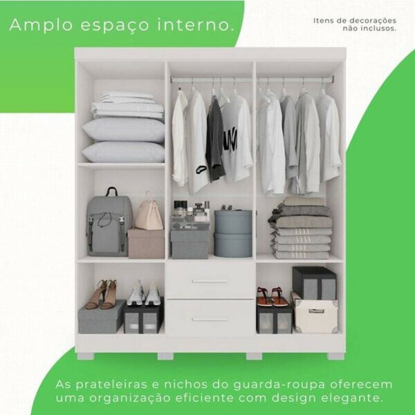 Roupeiro Solteiro Estrela Branco 6 Portas 2 Gavetas C/Ps Larg. 1.50m - Sallto