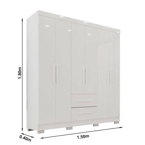 Roupeiro Solteiro Estrela Branco 6 Portas 2 Gavetas C/Ps Larg. 1.50m - Sallto