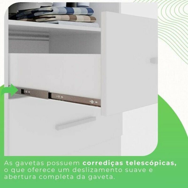Roupeiro Solteiro Estrela Branco 6 Portas 2 Gavetas C/Ps Larg. 1.50m - Sallto