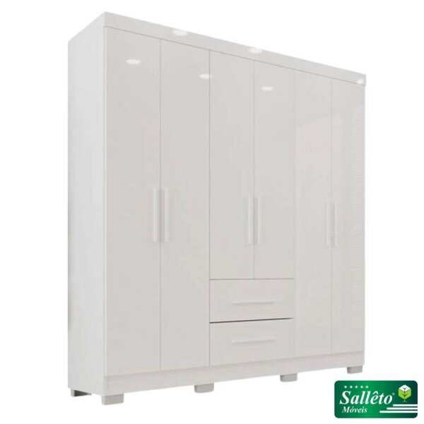 Roupeiro Solteiro Estrela Branco 6 Portas 2 Gavetas C/Ps Larg. 1.50m - Sallto