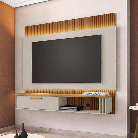 Painel 1,60m Paris Off/Nature com Impress�o Ripada 3D e LED para TV at� 65\" - Bechara