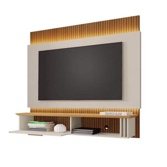 Painel 1,60m Paris Off/Nature com Impress�o Ripada 3D e LED para TV at� 65\" - Bechara