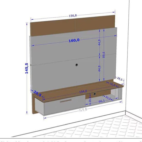 Painel 1,60m Paris Off/Nature com Impress�o Ripada 3D e LED para TV at� 65\" - Bechara