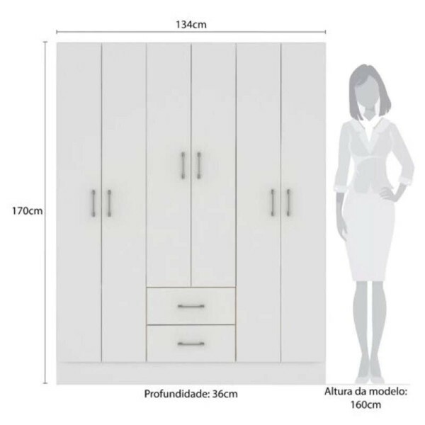 Guarda-Roupa Solteiro Jamaica 6 Portas Larg. 1.34m Champanhe Fellicci