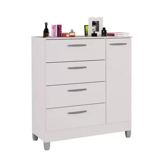 C�moda com 1 Porta 4 Gavetas Branco Larg. 0.86m - Poquema