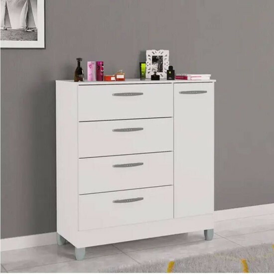 C�moda com 1 Porta 4 Gavetas Branco Larg. 0.86m - Poquema