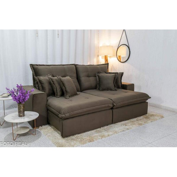 Sof Retrtil Reclinvel Ferrara 2.50m Veludo Marrom - D33 e Molas Ensacadas