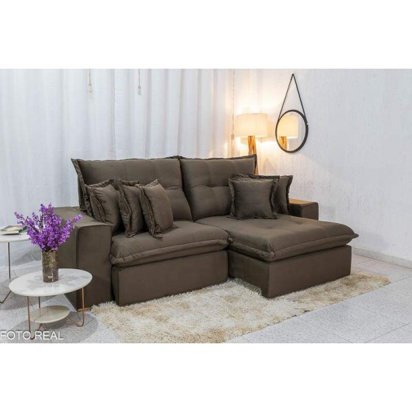 Sof Retrtil Reclinvel Ferrara 2.50m Veludo Marrom - D33 e Molas Ensacadas