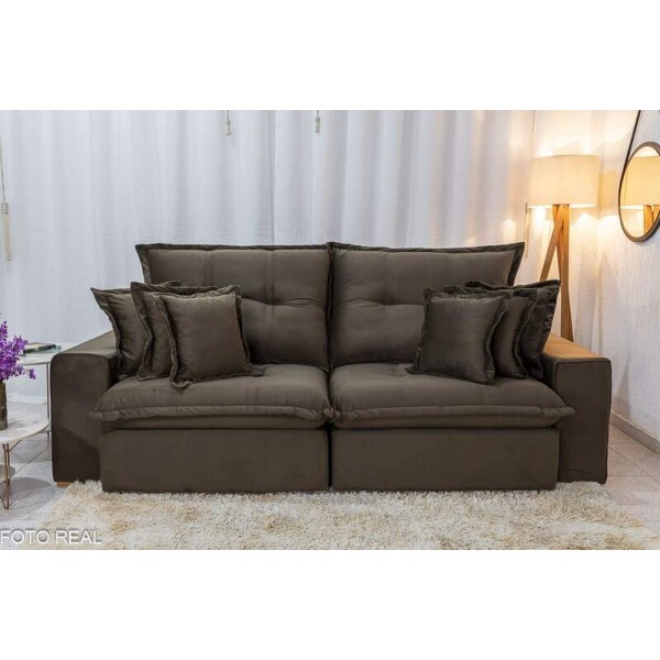 Sof Retrtil Reclinvel Ferrara 2.50m Veludo Marrom - D33 e Molas Ensacadas