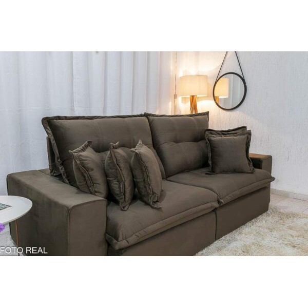Sof Retrtil Reclinvel Ferrara 2.50m Veludo Marrom - D33 e Molas Ensacadas