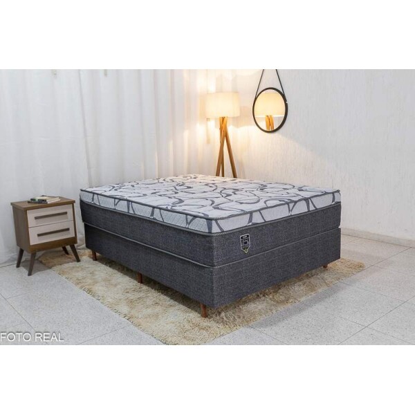 Box Madrid Cinza + Colcho Casal Madrid Euro Molas Ensacadas 138x188x70 Umaflex