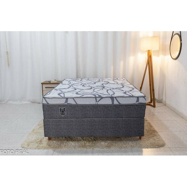 Box Madrid Cinza + Colcho Casal Madrid Euro Molas Ensacadas 138x188x70 Umaflex