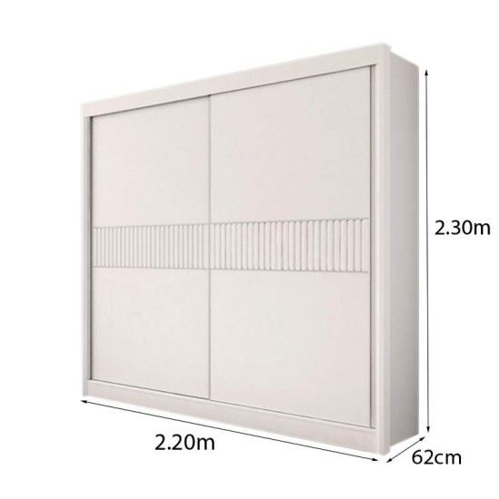 Guarda-roupa Casal Cancun Branco 2 Portas 6 Gavetas Detalhe Ripado 100% MDF Larg. 2.20m - D Doro