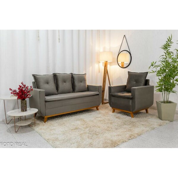 Sof Recife 3 Lugares + Poltrona Recife Cinza 813