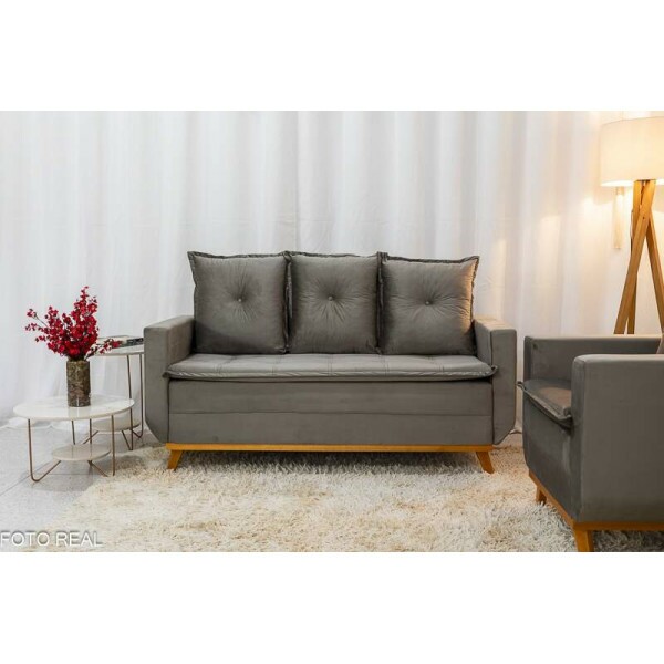 Sof Recife 3 Lugares + Poltrona Recife Cinza 813