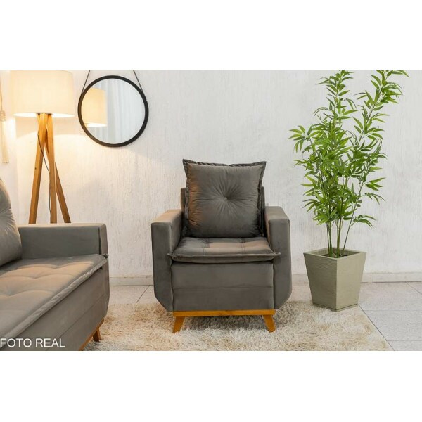Sof Recife 3 Lugares + Poltrona Recife Cinza 813