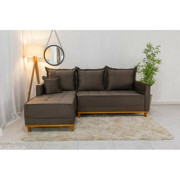 Sof 3 Lug. Milo C/Chaise Lado Direito Veludo Marrom 815 Larg. 2.30m - Molas Ensacadas