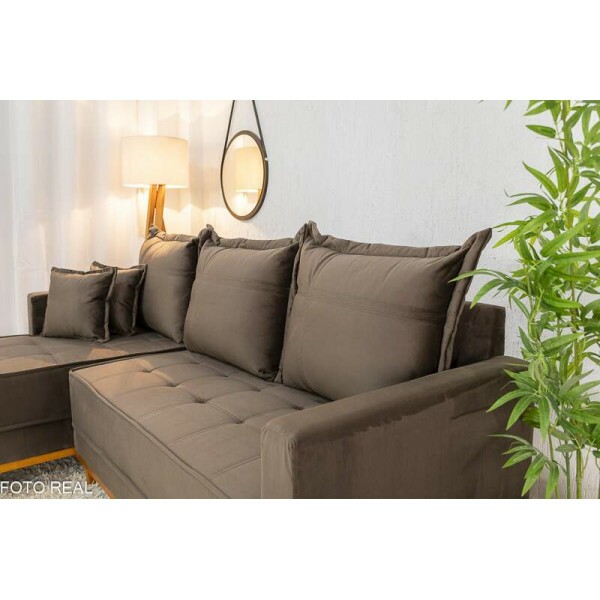Sof 3 Lug. Milo C/Chaise Lado Direito Veludo Marrom 815 Larg. 2.30m - Molas Ensacadas