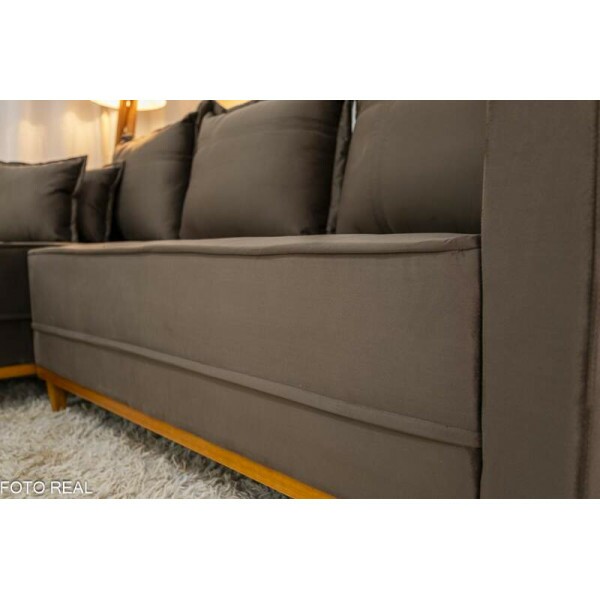 Sof 3 Lug. Milo C/Chaise Lado Direito Veludo Marrom 815 Larg. 2.30m - Molas Ensacadas