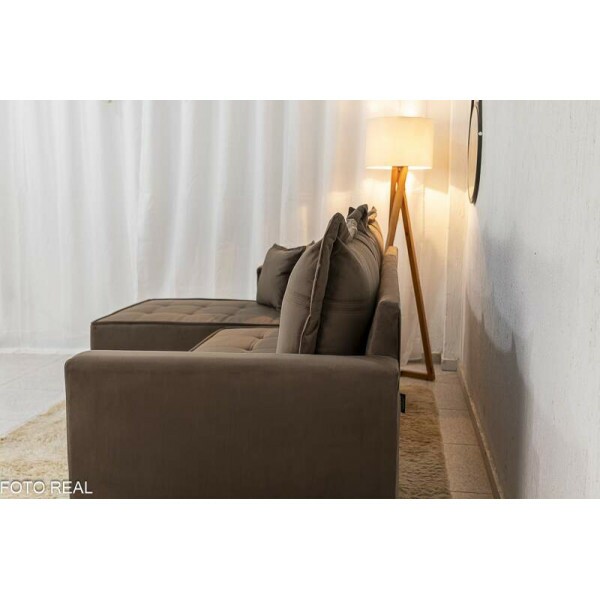 Sof 3 Lug. Milo C/Chaise Lado Direito Veludo Marrom 815 Larg. 2.30m - Molas Ensacadas