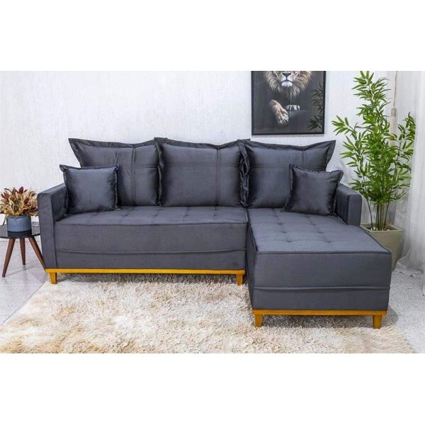 Sof 3 Lug. Milo C/Chaise Lado Esquerdo Veludo Cinza 814 Larg. 2.30m - Molas Ensacadas