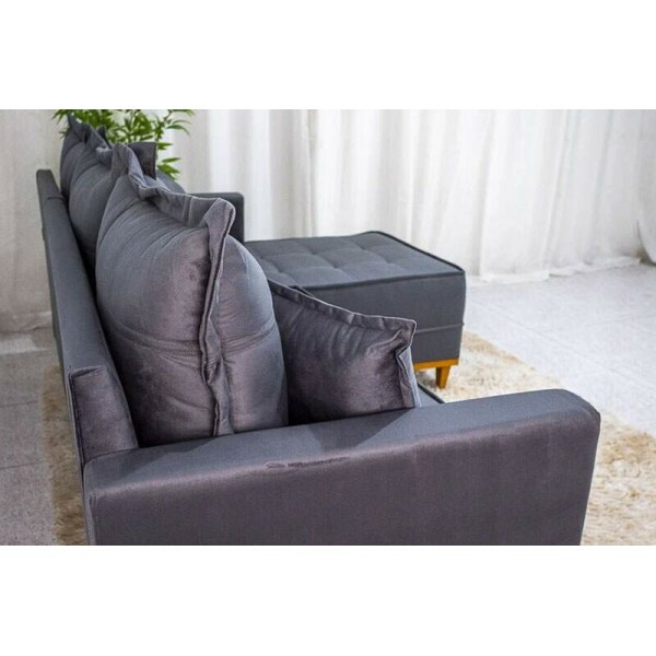 Sof 3 Lug. Milo C/Chaise Lado Esquerdo Veludo Cinza 814 Larg. 2.30m - Molas Ensacadas