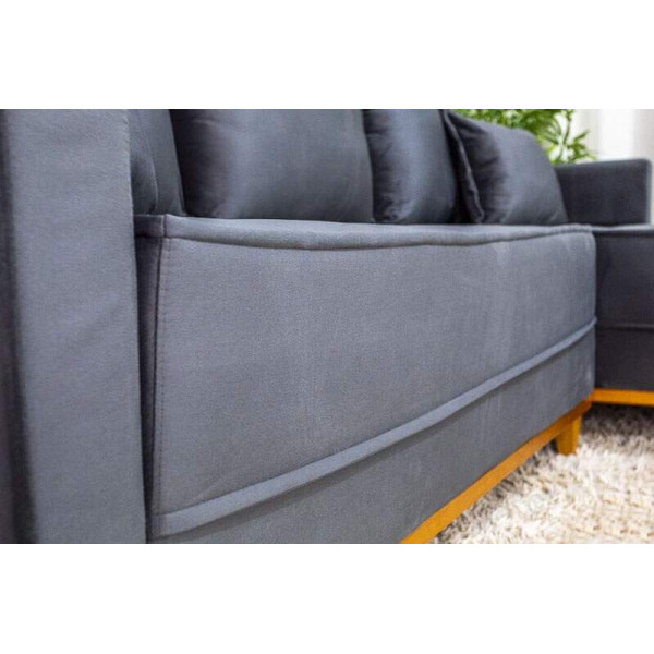 Sof 3 Lug. Milo C/Chaise Lado Esquerdo Veludo Cinza 814 Larg. 2.30m - Molas Ensacadas