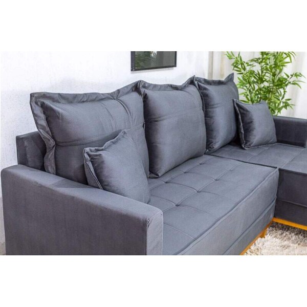 Sof 3 Lug. Milo C/Chaise Lado Esquerdo Veludo Cinza 814 Larg. 2.30m - Molas Ensacadas