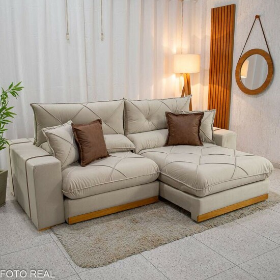 Sof� Retr�til Reclin�vel Gran Bello 2,30m Veludo Bege - Molas Ensacadas Pocket