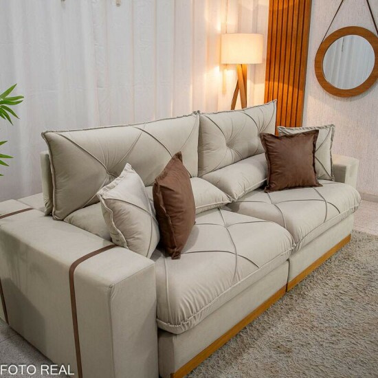 Sof� Retr�til Reclin�vel Gran Bello 2,30m Veludo Bege - Molas Ensacadas Pocket