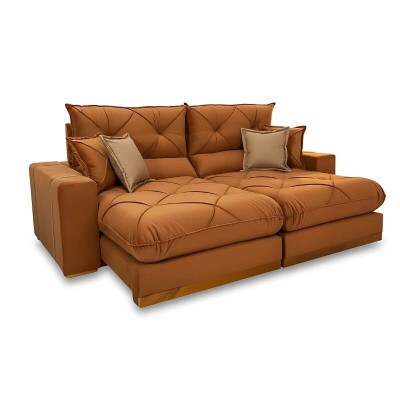 Sof Retrtil Reclinvel Gran Bello 2.30m Veludo Terracota 24 - Molas Ensacadas Pocket