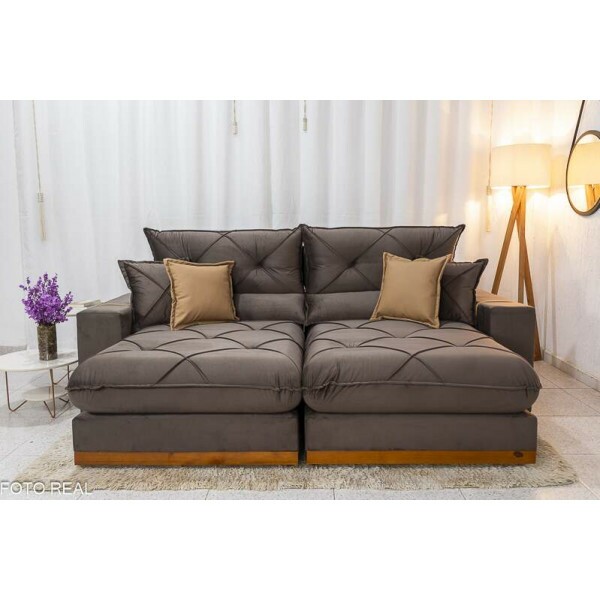 Sof Retrtil Reclinvel Gran Bello 2.30m Veludo Marrom 19 - Molas Ensacadas Pocket