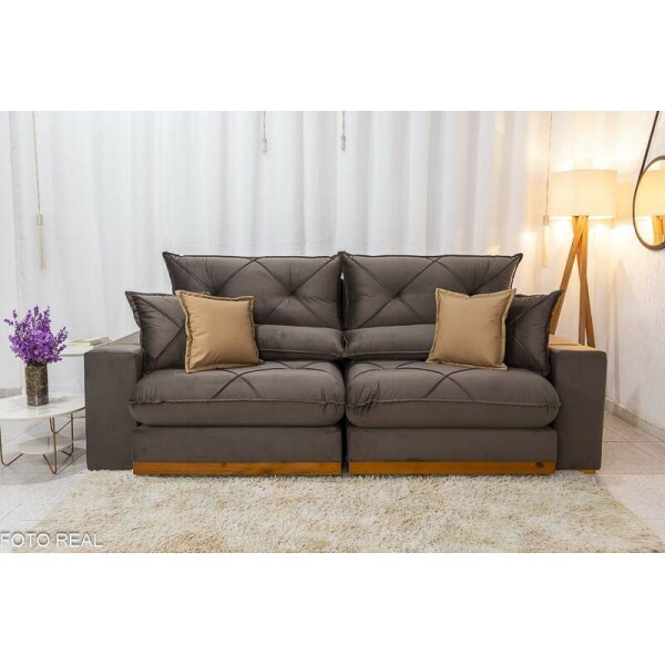 Sof Retrtil Reclinvel Gran Bello 2.30m Veludo Marrom 19 - Molas Ensacadas Pocket