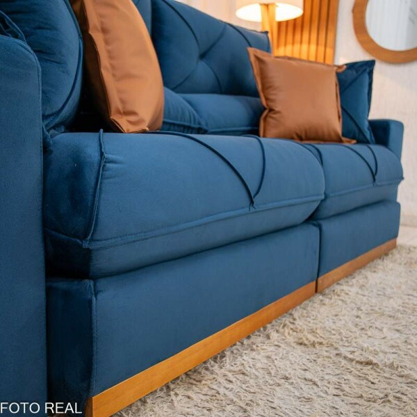 Sof Retrtil Reclinvel Gran Bello 2.50m Veludo Azul 03 - Molas Ensacadas Pocket