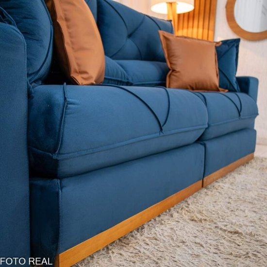 Sof� Retr�til Reclin�vel Gran Bello 2,30m Veludo Azul 03 - Molas Ensacadas