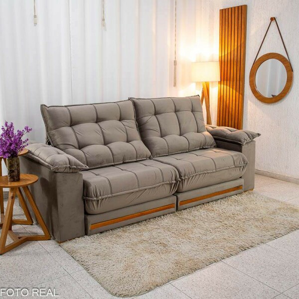 Sof Retrtil Reclinvel Barcelona 2.30m Veludo Cinza 319 - D28 e Molas Ensacadas