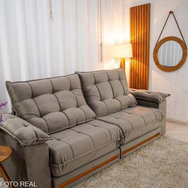 Sof Retrtil Reclinvel Barcelona 2.30m Veludo Cinza 319 - D28 e Molas Ensacadas