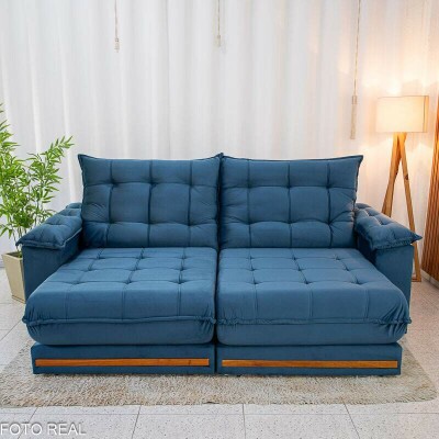 Sof Retrtil Reclinvel Barcelona 2.30m Veludo Azul 325 - D28 e Molas Ensacadas