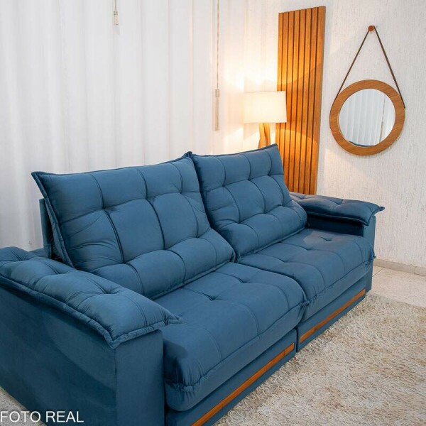 Sof Retrtil Reclinvel Barcelona 2.30m Veludo Azul 325 - D28 e Molas Ensacadas