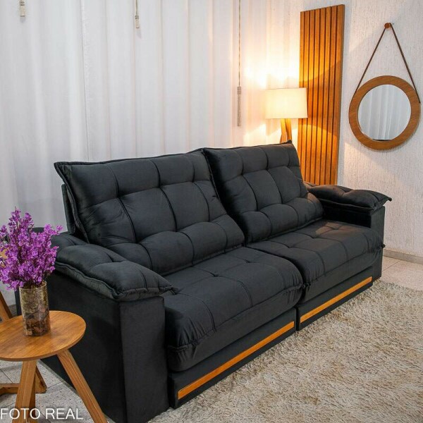 Sof Retrtil Reclinvel Barcelona 2.30m Veludo Preto 322 - D28 e Molas Ensacadas