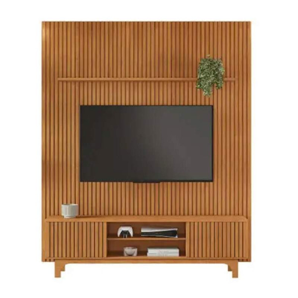 Rack Triunfo Cinamomo Larg. 2.00m + Painel Riso Cinamomo Ripado TV at 75 Polegadas Larg. 2.07m - JCM