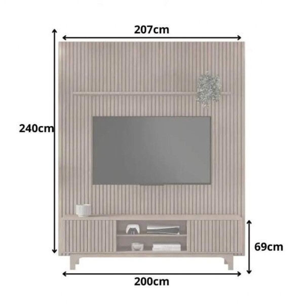 Rack Triunfo Cinamomo Larg. 2.00m + Painel Riso Cinamomo Ripado TV at 75 Polegadas Larg. 2.07m - JCM