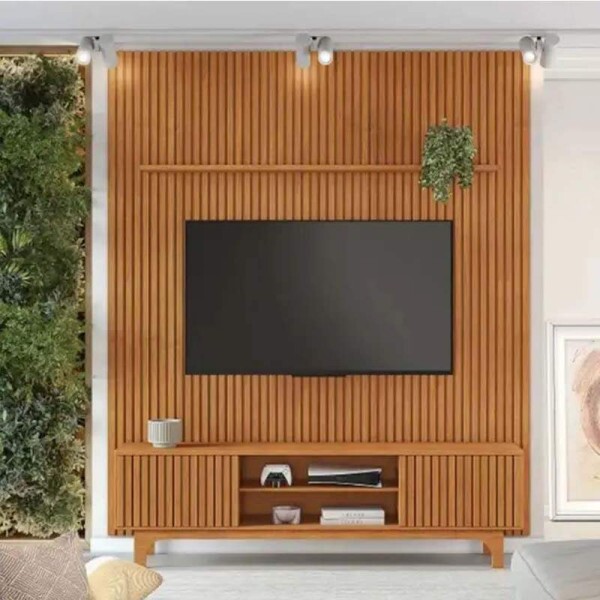 Rack Triunfo Cinamomo Larg. 2.00m + Painel Riso Cinamomo Ripado TV at 75 Polegadas Larg. 2.07m - JCM