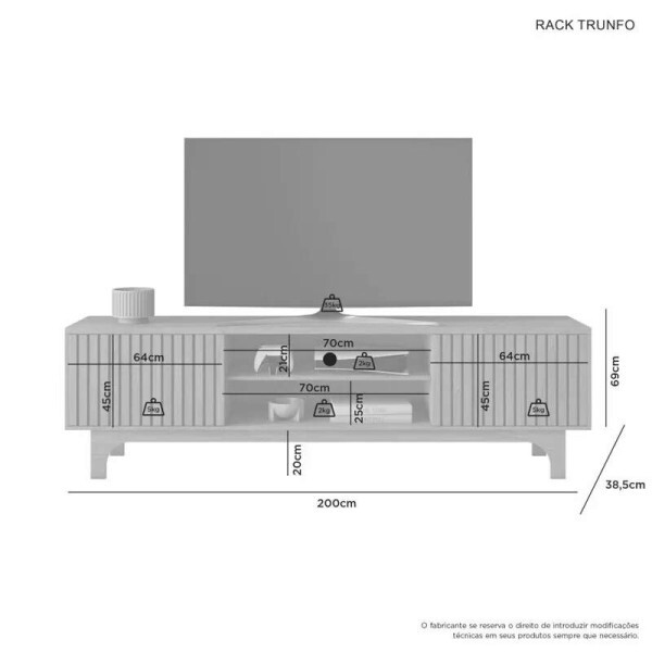 Rack Triunfo Cinamomo Larg. 2.00m + Painel Riso Cinamomo Ripado TV at 75 Polegadas Larg. 2.07m - JCM