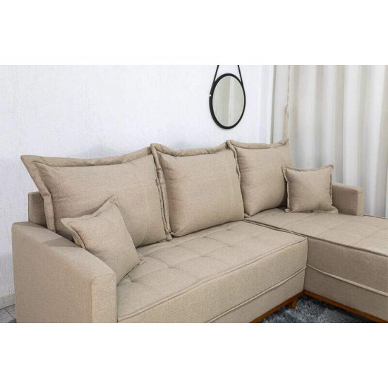 Sof� 3 Lugares Mil�o Chaise Lado Esquerdo Linho Bege 1006 Molas Ensacadas - 2,30m