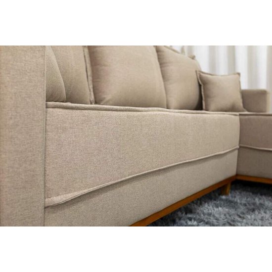 Sof� 3 Lugares Mil�o Chaise Lado Esquerdo Linho Bege 1006 Molas Ensacadas - 2,30m