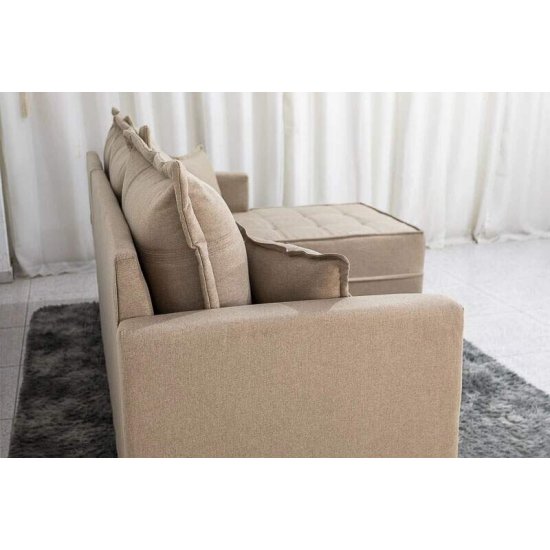 Sof� 3 Lugares Mil�o Chaise Lado Esquerdo Linho Bege 1006 Molas Ensacadas - 2,30m