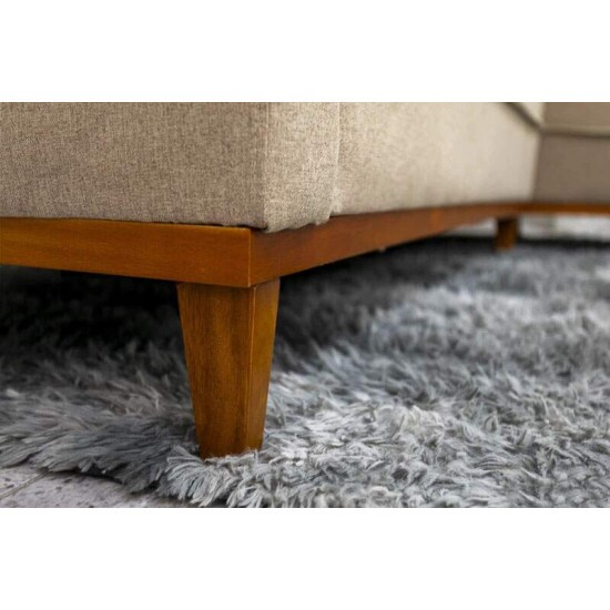 Sof� 3 Lugares Mil�o Chaise Lado Esquerdo Linho Bege 1006 Molas Ensacadas - 2,30m