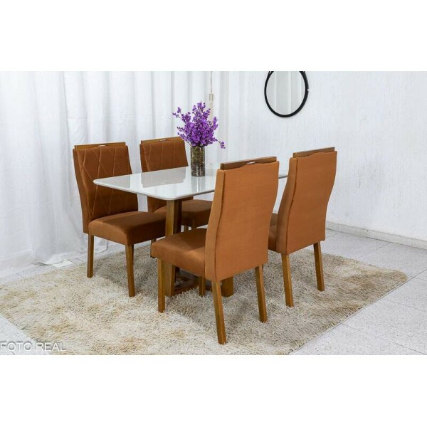 Mesa de Jantar Pedro Mel Vidro Off 12080 4 Cadeiras Lisboa Veludo Terracota 513 Madeira Macia Entregue Montada - Art Assento