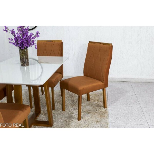 Mesa de Jantar Pedro Mel Vidro Off 12080 4 Cadeiras Lisboa Veludo Terracota 513 Madeira Macia Entregue Montada - Art Assento